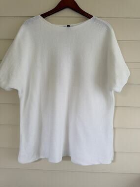 Eileen Fisher White Cotton Knit Top 1X Coastal Grandmother Minimalist Sweater